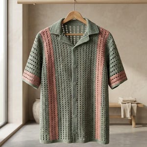 Patrón de camisa de ganchillo unisex / Top clásico de verano costero en PDF / Patrón de camisa de ganchillo con botones y vídeo / Patrón de polo de ganchillo