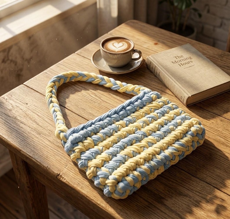 Crochet Handbag Bag Pattern | T-Shirt Yarn Tote PDF | Beginner Crochet Purse + Video Tutorial | Chunky Summer Handbag | Crochet Bag Pattern image 4