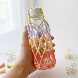 Crochet Flower Keychain Pattern | Transformable Cup Holder PDF | No Sew Water Bottle Carrier | 2 in 1 Crochet Patterns With Video Guide image 3