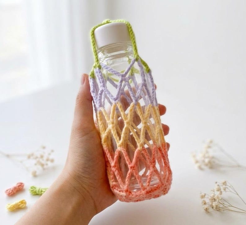 Crochet Flower Keychain Pattern | Transformable Cup Holder PDF | No Sew Water Bottle Carrier | 2 in 1 Crochet Patterns With Video Guide image 3