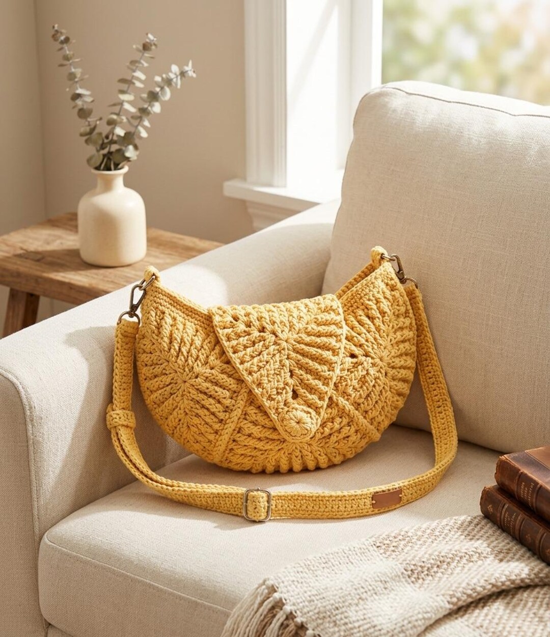 Crochet Crescent Moon Bag Pattern - Textured Crossbody Shoulder Bag ...