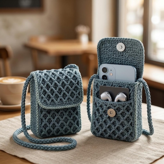 Crochet Phone Bag Pattern | Crochet Phone Holder Pattern with Video | Crochet Crossbody Phone Purse PDF | Crochet Mini Bag Pattern