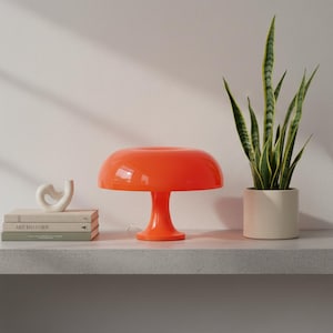 Pomarańczowa lampa w kształcie grzyba do nowoczesnego wystroju | Lampa stołowa w stylu retro w stylu vintage | Estetyczna lampa biurkowa jako akcent w domu