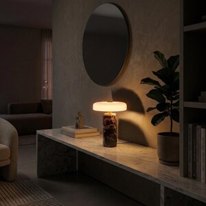 Cordless Marble Table Lamp, Rechargeable LED Desk Light, Modern Touch Bedside Lamp, Black Marble Decor, Glass Shade Nightlight, Luxury Lamp image 4
