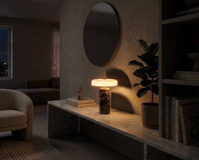 Cordless Marble Table Lamp, Rechargeable LED Desk Light, Modern Touch Bedside Lamp, Black Marble Decor, Glass Shade Nightlight, Luxury Lamp image 4