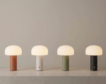 Mushroom Table Lamp, Cordless Rechargeable LED Light, Mid Century Modern Bedside Lamp, 3-Color Dimmable Nightlight, Minimalist Home Decor
