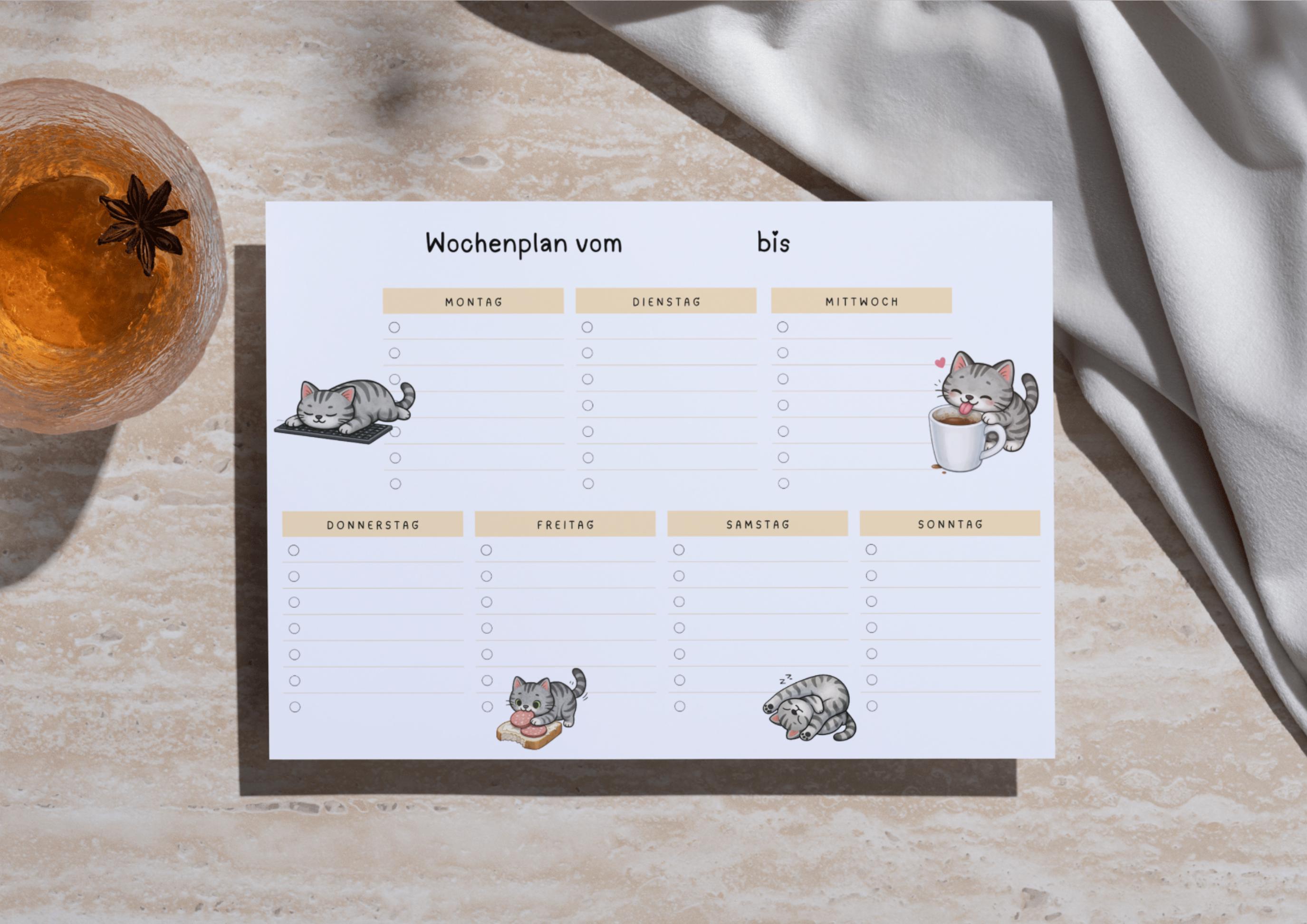 Cat Weekly Planner Printable A4 PNG | Cute Weekly Planner to Print ...