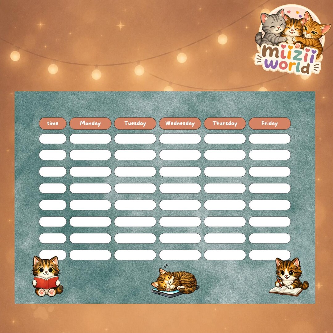 Cozy Cat Timetable Schedule Kids | Kawaii Weekly School Planner ...
