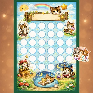 Cozy Cat Kids Reward Chart | Kawaii Chore Chart Printable | Routine Chart for Kids | Behavior Chart | Stay motivated with Misty