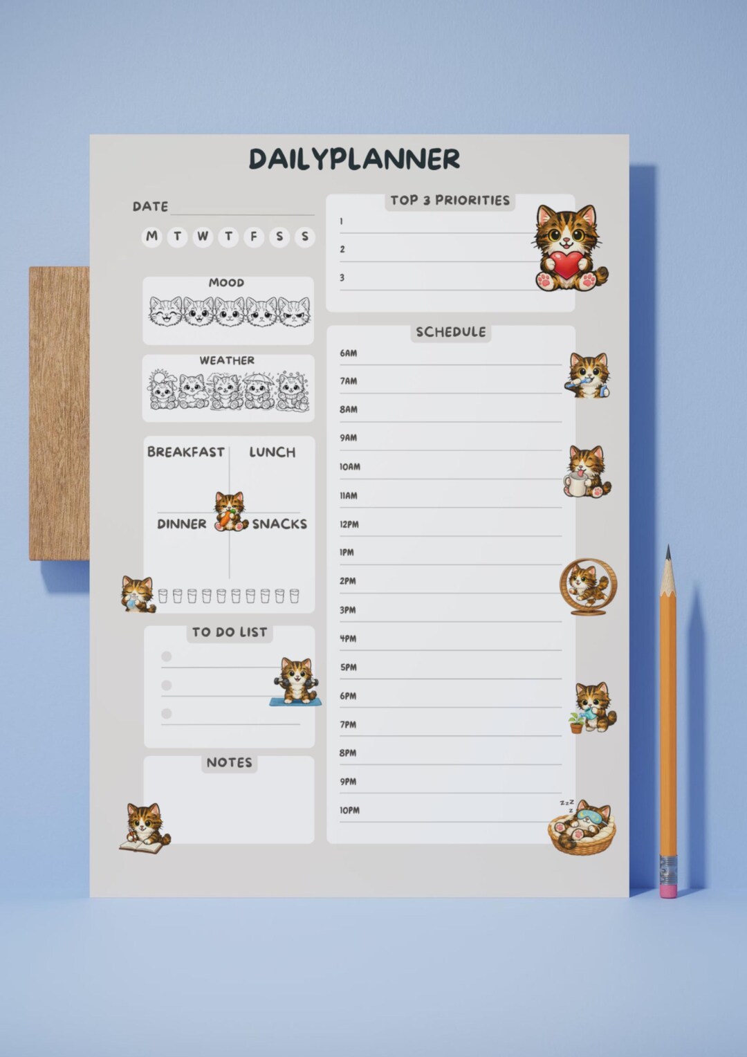 Daily Planner Printable – Cute Cat Planner | Digital Download ...