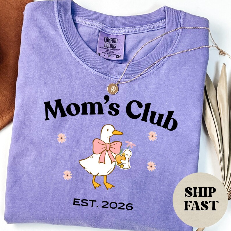 Comfort Colors Mama Duck Shirt, Cute Mom Shirt, Motherhood Tee, New Mom Gift, Baby Shower Gift, Aesthetic Mom Shirt, Comfort Colors T-Shirt Violet