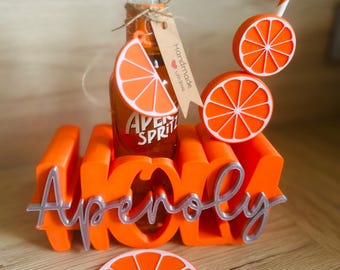 Set de aperitivos Holy Aperoly (sin alcohol) | Soportes para botellas impresos en 3D | Accesorios de bar para el verano | Regalo para el aperitivo | Set de posavasos y soporte para naranjas