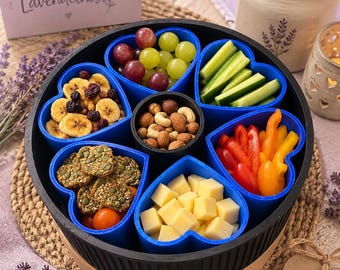 Snackbox mit 6 Herzschalen | 3D-gedruckte Snackplatte | Obst-, Gemüse- & Nussbox | Kinder Snack Tray | Familien Snackteller | Geschenk