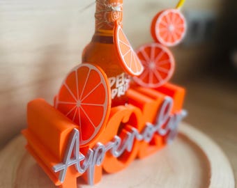 Set Aperol analcolico | Portabottiglie stampato in 3D | Accessori da bar estivi | Regalo per aperitivo | Set con sottobicchiere e portaarancia