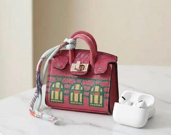 Różowy brelok do kluczy w kształcie mini torebki, mała zawieszka w kształcie sakiewki, kobiecy dodatek (7,5 cm x 9,5 cm)