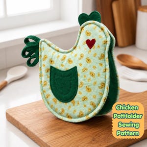 Chicken Pot Holder Sewing Pattern PDF – Beginner-Friendly Hen Potholder Template, Farmhouse Kitchen Decor.