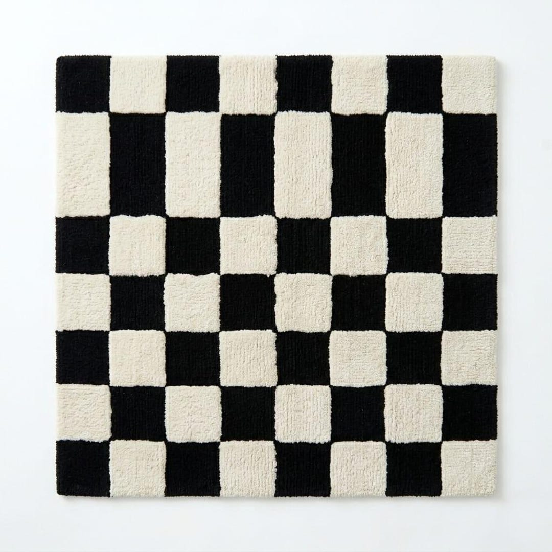 Tufted Check Rug Hand Tufted Wool Checkered Rug, Black White Modern Minimalist Area Rug ...