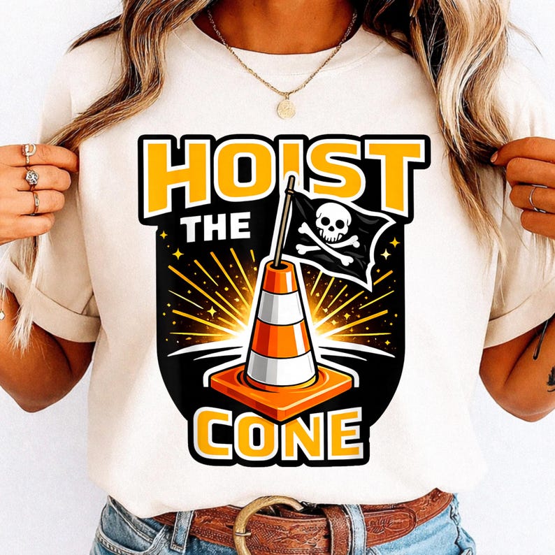 Hoist The Cone Png, Funny Pirate Meme Png, Traffic Cone Shirt Design Png, Sports Fan Meme Png, Viral Funny Graphic Png image 1