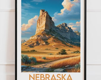 Nebraska USA-affisch, reseaffisch för klippigt landskap, väggdekoration för amerikansk natur