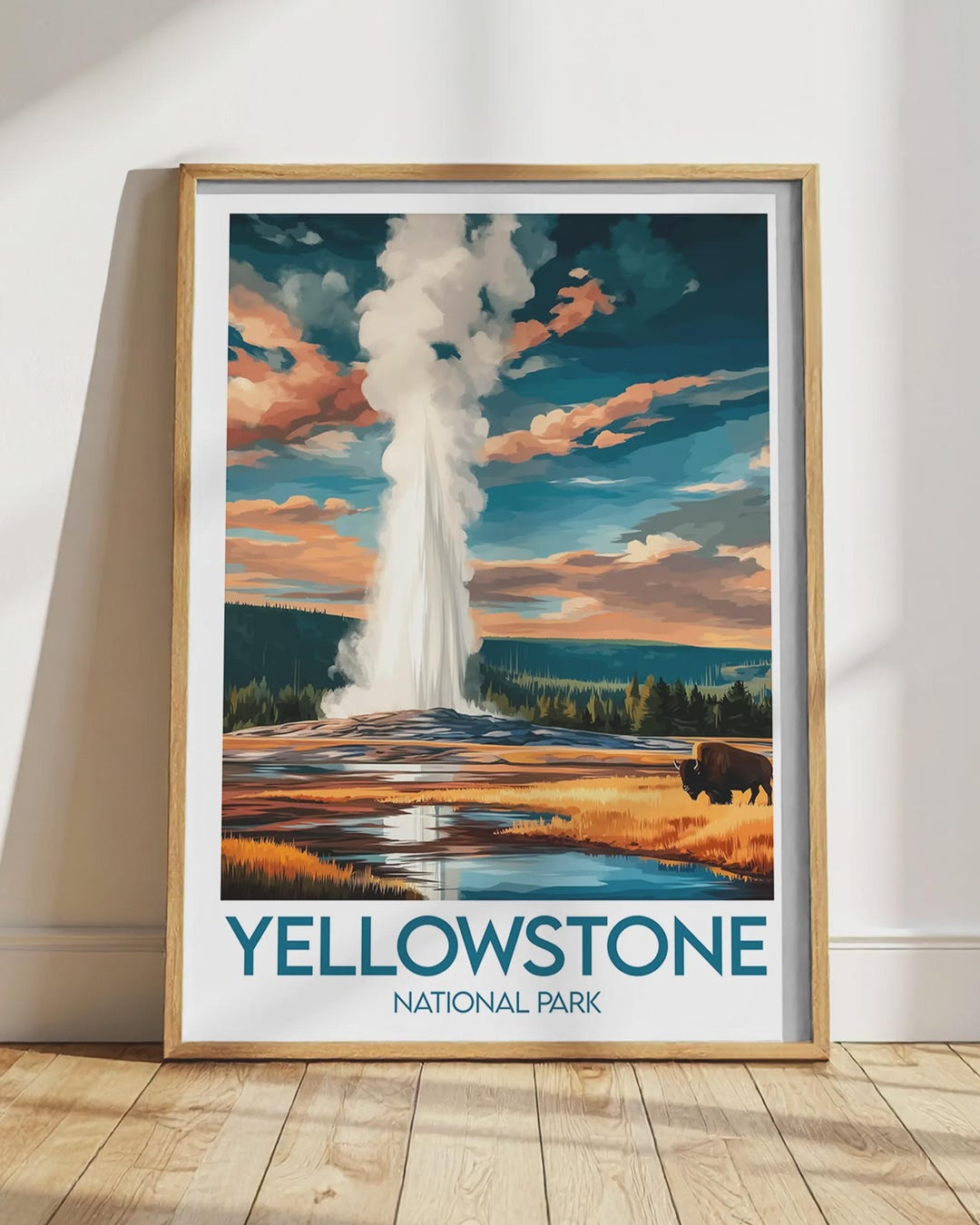 Yellowstone National Park Print | Wyoming Old Faithful Geyser Bison ...