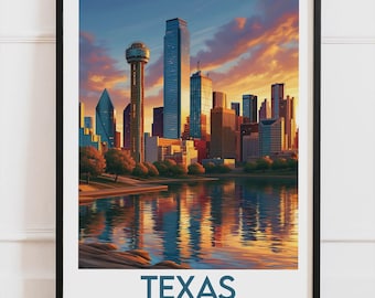 Texas USA-affisch, Dallas Skyline-affisch, amerikansk stadsväggdekoration
