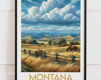 Montana USA-poster, Ranch och hästar-poster, amerikansk landsbygdsväggdekoration