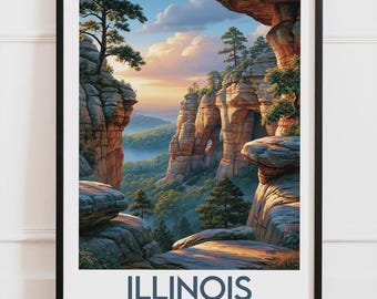 Illinois USA-poster, klippor och skogposter, amerikansk landskapsväggkonst