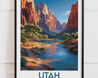 Utah USA-affisch, Zion nationalpark-affisch, väggkonst för American Canyon