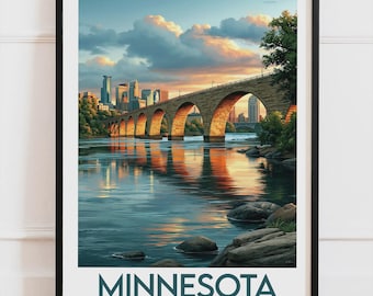 Minnesota USA-affisch, Minneapolis och stenbron-affisch, amerikansk stadsväggdekoration