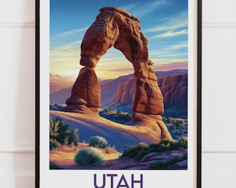 Utah USA-affisch, amerikansk ökenreseaffisch, väggkonst i Arches nationalpark