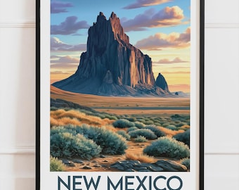 New Mexico USA-poster, Shiprock och ökenposter, amerikanskt landskap, väggkonst