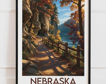 Nebraska USA-affisch, höststigsaffisch, amerikansk naturväggkonst