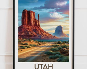 Utah USA-affisch, Monument Valley-affisch, väggdekoration i amerikansk öken