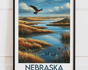 Nebraska USA-affisch, vildmarkslandskapsaffisch, amerikansk naturväggdekoration