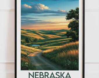 Nebraska USA Poster, Prärier och kullar Poster, Amerikanskt landskap Väggkonst