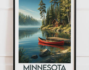 Minnesota USA-affisch, sjöstuga-affisch, amerikansk naturväggdekoration