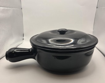 Vintage Hall Pottery Black Ceramic Casserole Dish with Lid
