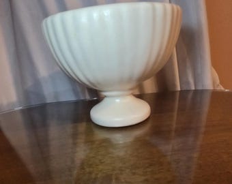 VTG Haeger USA Matte White Ribbed Pedestal Compote Bowl Vase/Planter- MCM