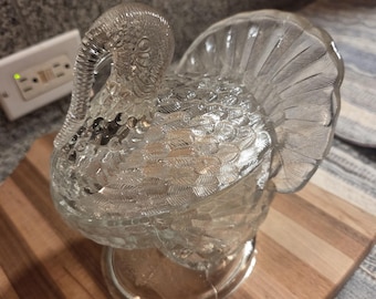 Vintage Indiana Glass TOM On A Nest Clear Covered Candy Dish 7" Turkey