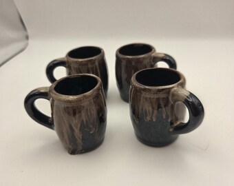 Vintage Brown Drip Glaze Shot Glass Mugs - Set of 4 - Barrel Shape Ceramic...