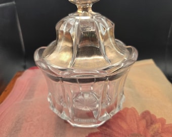 VTG Clear Glass Lidded Compote Candy Dish Gold Trim Scalloped Edge
