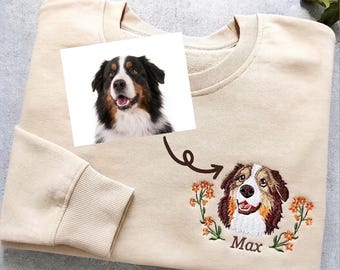 Individuell besticktes Sweatshirt mit handgenähtem Hunde- oder Katzenname