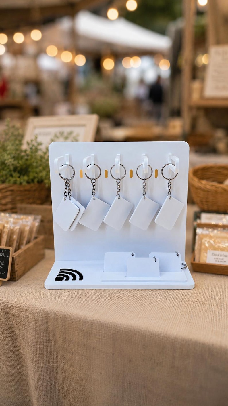 Countertop Stand For Keychains | 3MF Digital Download | 9 Arms 126+ Keychains | Display Stand 3D Print Model | With NFC or QR Code For Info image 4