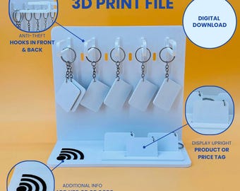 Countertop Stand For Keychains | 3MF Digital Download | 9 Arms 126+ Keychains | Display Stand 3D Print Model | With NFC or QR Code For Info