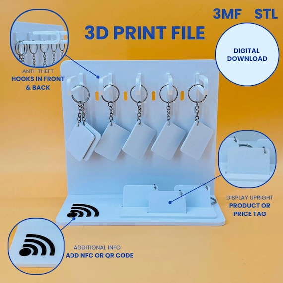 Countertop Stand For Keychains | 3MF Digital Download | 9 Arms 126+ Keychains | Display Stand 3D Print Model | With NFC or QR Code For Info