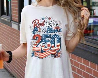 Comfort Colors Red White And Blue 250 Shirt, Patriotic America Tee, Fourth Of July Shirt, USA Flag Graphic Tee, Independence Day Shirt