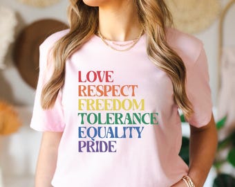 Retro Rainbow Pride Shirt, LGBT Equality Tee, Love Respect Freedom Tolerance Shirt, Gay Pride T Shirt, LGBTQ Support Tee, Pride Month Gift
