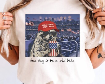 Comfort Colors Funny Patriotic Raccoon Shirt, America Great Again Tee, Fourth Of July Shirt, USA Beer Graphic Tee, Funny America Shirt