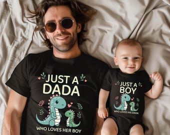 Matching Dada and Baby Dinosaur Shirts, Daddy and Me Matching Shirts, Just A Dada Just A Boy Tee, Cute Dino Family Shirts, Father Son Gift