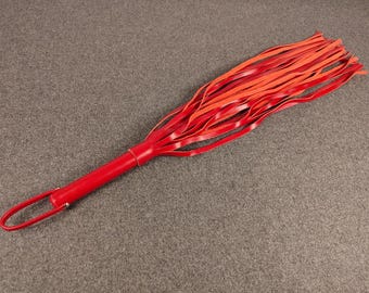 Vibrant Red Leather Flogger - 25.6" Handmade Cowhide Whip - Professional Impact Play Toy - Thuddy Medium Weight Gear - 65cm Red BDSM Flogger